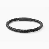 Fabio Leather Bracelet  Textured Clasp Black And Black